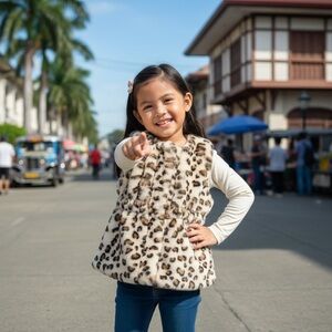 VEST Little Me Fur Animal Print Vest